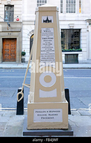 Stadt London historische alte Hand betrieben und Wasserpumpe auf Pflaster London England Großbritannien Stockfoto