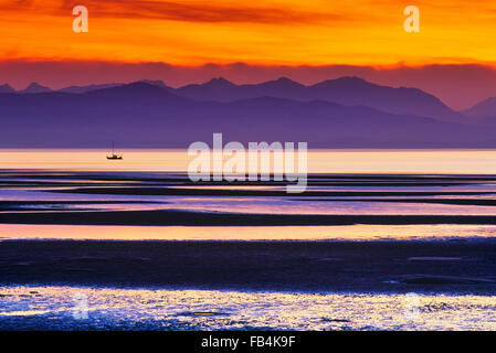 Strand bei Sonnenaufgang auf Vancouver Island, British Columbia, Kanada Stockfoto