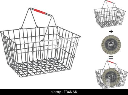 Metallkorb auf weißen Hintergrund isoliert Stock Vektor
