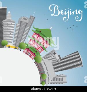 Beijing Skyline mit grauen Gebäuden, blauer Himmel und Textfreiraum. Vektor-Illustration. Business-Reisen und Tourismus-Konzept Stock Vektor