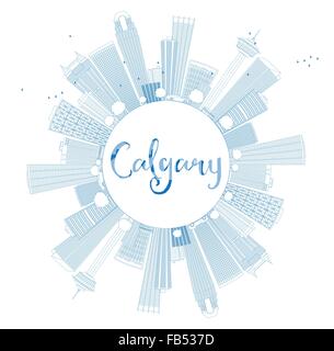 Skyline von Calgary Umriss mit blauen Gebäuden und Textfreiraum. Vektor-Illustration. Business-Reisen und Tourismus-Konzept Stock Vektor