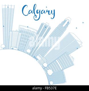 Skyline von Calgary Umriss mit blauen Gebäuden und Textfreiraum. Vektor-Illustration. Business-Reisen und Tourismus-Konzept Stock Vektor