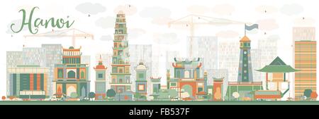 Abstrakte Skyline von Hanoi mit Farbe Wahrzeichen. Vektor-Illustration. Business-Reisen und Tourismus-Konzept mit historischen Gebäuden. Stock Vektor