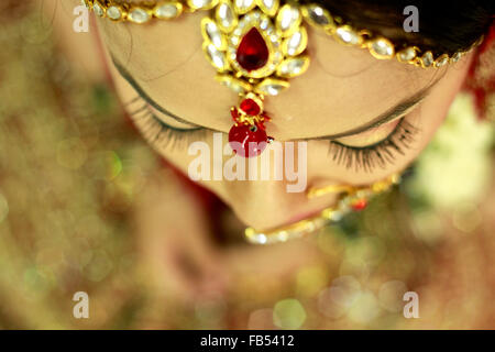 Schöne indische Braut in reichen ethnischen Kleid Stockfoto