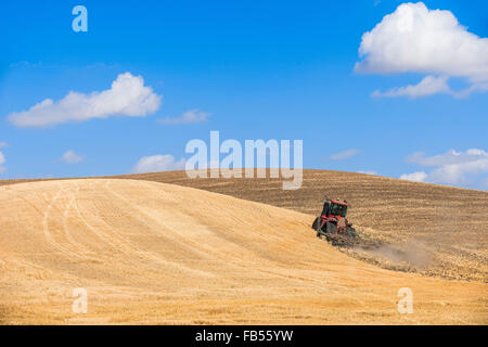 Case Quadtrac Traktor Grundbodenbearbeitung ein Feld Weizen Stoppeln in der Palouse Region Eastern Washington Stockfoto