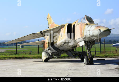 Ein Mikoyan Mig-23 Russische militärische Kampfflugzeuge in Nord-Wales Stockfoto
