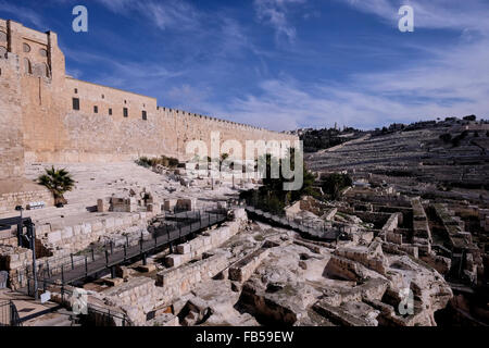 Ruinen aus der Zeit der Umayyaden im Jerusalem Archäologische Park an der südlichen Wand von Haram al Sharif Moschee Altstadt Ost Jerusalem Israel Stockfoto