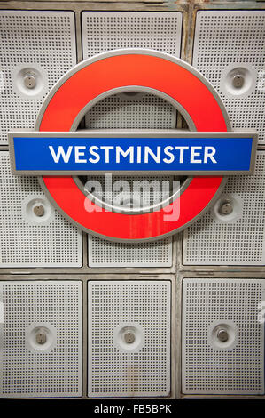 Westminster London unterirdische u-Bahnstation in London. Stockfoto