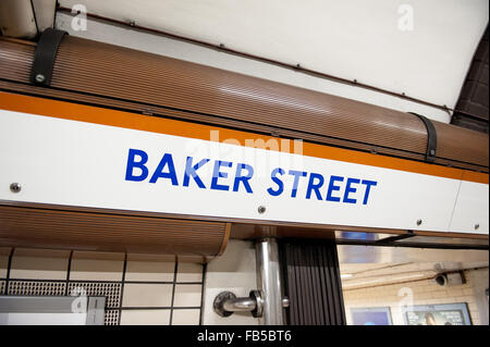 Baker Street London Underground Tube Station Zeichen in London. Stockfoto