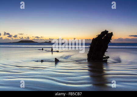 Wrack DER HELVETIA, Würmer, Rhossili Bay, Gower, Wales, Großbritannien Stockfoto