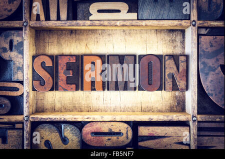 Das Wort "Predigt" in Vintage Holz Buchdruck Art geschrieben. Stockfoto