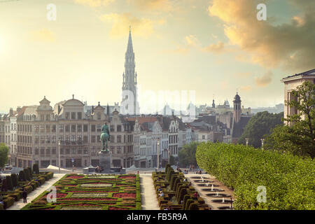 Sonnenuntergang auf Monts des Arts in Brüssel, Belgien Stockfoto