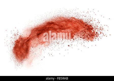 rotes Pulver-Explosion isoliert auf weißem Hintergrund Stockfoto