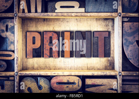 Das Wort "Drucken" in Vintage Holz Buchdruck Art geschrieben. Stockfoto