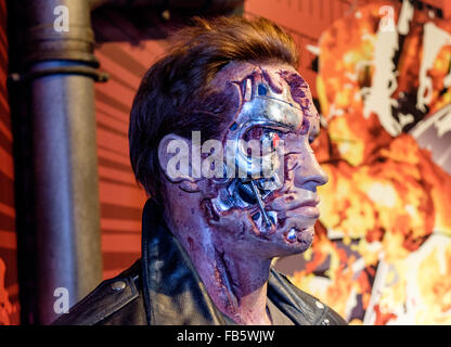 Arnold Schwarzenegger Terminator t-800 Modell 101 Wachsfigur bei Madam Tussauds, London Stockfoto