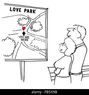 Valentinstag Cartoon.  Sie sind zusammen im Love Park. Stockfoto