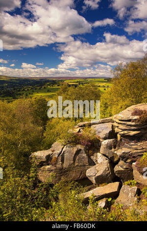 Blick über Nidderdale Tal von Brimham Rocks, North Yorkshire, UK Stockfoto