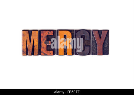 Das Wort "Gnade" geschrieben in isolierten Vintage Holz Buchdruck Typ auf einem weißen Hintergrund. Stockfoto