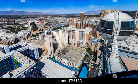 Blick auf den Las Vegas Strip von der Spitze der High Roller Riesenrad, derzeit der weltweit höchste Rad. Las Vegas, NV. Stockfoto