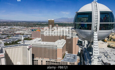 Blick auf den Las Vegas Strip von der Spitze der High Roller Riesenrad, derzeit der weltweit höchste Rad. Stockfoto