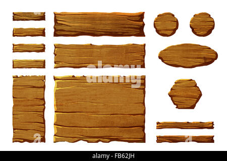 Eine Reihe von hölzernen Benutzeroberflächenelemente. Ortstafeln und Planken. Stockfoto