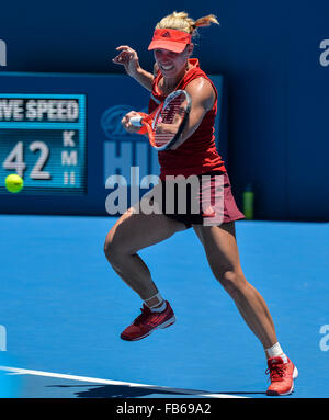 Sydney, Australien. 11. Januar 2016. Angelique Kerber (GER) in Aktion gegen Elina Svitolina (UKR) während ihre Frauen Singles match am 2. Tag bei Apia International Sydney. Bildnachweis: Action Plus Sport Bilder/Alamy Live News Stockfoto