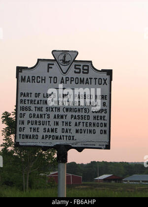 März an APPOMATTOX Teil von Lees Armee bestanden hier Rückzug nach Westen, 8. April 1865.  Die sechste (Wright) Armee-Korps von Grant hier übergeben, in der Verfolgung, am Nachmittag des gleichen Tages, weiter in Richtung Appomattox.  Erhaltung & Development Commission, 1930 Stockfoto