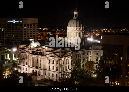 State Capitol Building in der Nacht, Indianapolis, Indiana, Vereinigte Staaten von Amerika Stockfoto