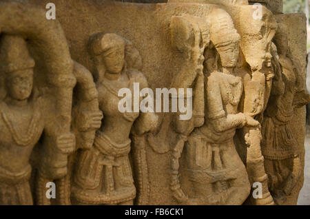 Geschnitzte Figur, Ramappa Tempel, Palampet, Warangal, Telangana, Indien Stockfoto