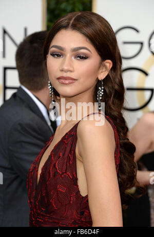 Los Angeles, Kalifornien, USA. 10. Januar 2016. Zendaya kommt bei den Golden Globes, Los Angeles, CA-Credit: Sydney Alford/Alamy Live News Stockfoto