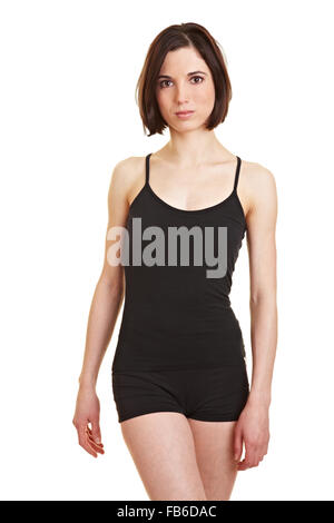 Junge attraktive schlanke Model in schwarzer Kleidung Stockfoto