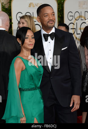 Los Angeles, Kalifornien, USA. 10. Januar 2016. Jada Pinkett-Smith und Will Smith kommt bei den Golden Globes, Los Angeles, CA-Credit: Sydney Alford/Alamy Live News Stockfoto