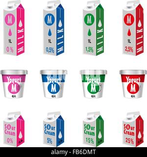 Pakete von verschiedenen Arten von Milchprodukten. Vektor-illustration Stock Vektor