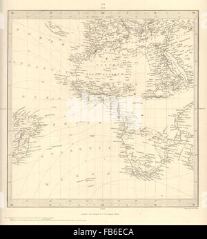 Afrika: Süd-Europa Brazil.Gnomonic Projection.Mountains von Kong.SDUK, 1848-Karte Stockfoto