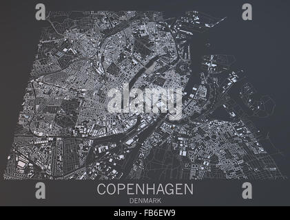 Copenhagen Karte, Satellitenbild, Dänemark Stockfoto