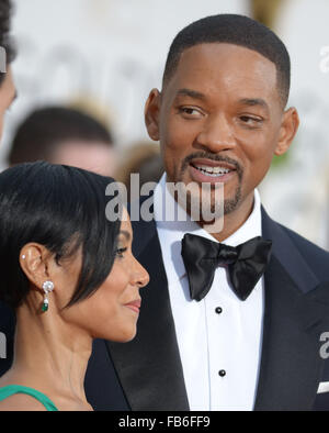 Los Angeles, Kalifornien, USA. 10. Januar 2016. Will Smith und Jada Pinkett-Smith kommt bei den Golden Globes, Los Angeles, CA-Credit: Sydney Alford/Alamy Live News Stockfoto