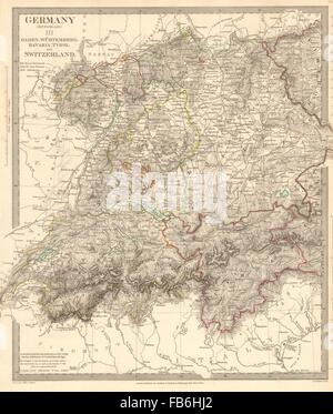 Deutschland Schweiz Österreich: Baden, Württemberg, Bayern, Tirol. SDUK, 1848-Karte Stockfoto