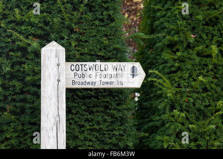 Öffentlichen Wanderweg-Wegweiser für den Cotswold Weg. Stockfoto