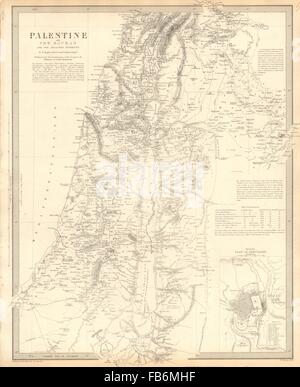 Palästina: Hauran. Israel-Jordanien-Syrien-Libanon. Jerusalem-Plan. SDUK, 1848-Karte Stockfoto