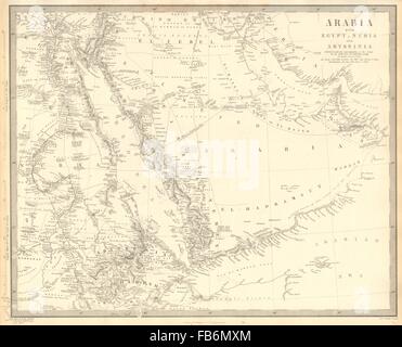 Arabia:Egypt,Nubia,Abyssinia.Persian Golf; Rot Sea.Eritrea Oman.SDUK, 1848-Karte Stockfoto