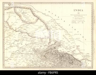 Indien-PAKISTAN: Punjab Garhwal Lahore Sirhind Kaschmir China. SDUK, 1848-Karte Stockfoto