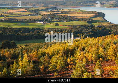 Blick über das Dorf Edderton und die umliegende Landschaft von Hill Edderton - Ross-Shire, Schottland. Stockfoto