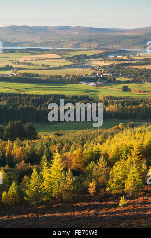 Blick über das Dorf Edderton und die umliegende Landschaft von Hill Edderton - Ross-Shire, Schottland. Stockfoto