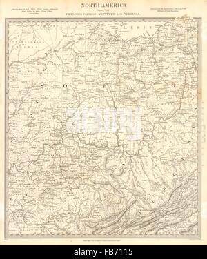 USA: Ohio mit Teilen von Kentucky, Virginia & Indiana. Grafschaften. SDUK, 1848-Karte Stockfoto