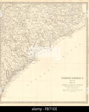 USA: Küstenstadt Norden & South Carolina. Charleston.Cape Hatteras. SDUK, 1848-Karte Stockfoto