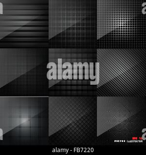 Kohlefaser-Textur. Abstrakte Hintergründe festgelegt. Schwarze Oberfläche. Stock Vektor