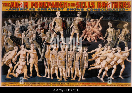 Adam Forepaugh und Sells Brothers Amerikas größten Shows konsolidiert, ersten amerikanische Auftritt der großen Truppe Octavians, Zirkus-Poster, um 1900 Stockfoto
