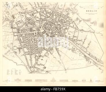 BERLIN: Antike Stadt Karte Stadtplan. SDUK, 1848 Stockfoto