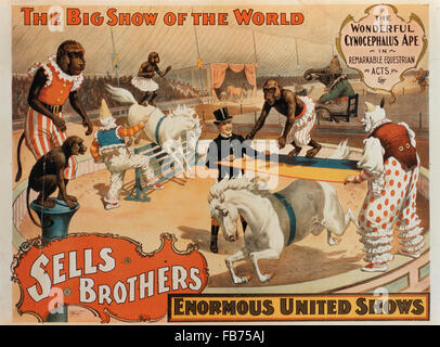 Verkauft Brothers enorme Vereinten Shows, die wunderbare Cynocepalus Ape, Zirkus-Plakat, ca. 1880 Stockfoto