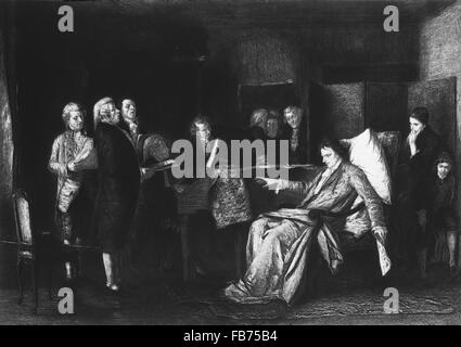 Wolfgang Amadeus Mozart Regie sein "Requiem", Gravure Print von der Malerei von Mihaly Munkacsy, 1895 Stockfoto